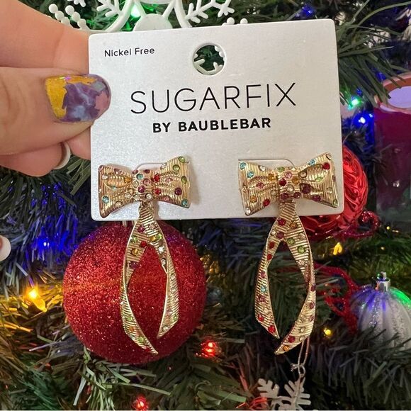 Sugarfix Baublebar Gift Bow Holiday Christmas Drop Earrings NEW - Picture 4 of 5